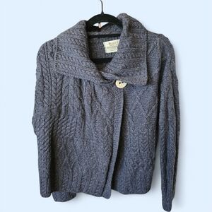 Cozy Navy BLUE MERINO WOOL Cable Knit Women's Cardigan